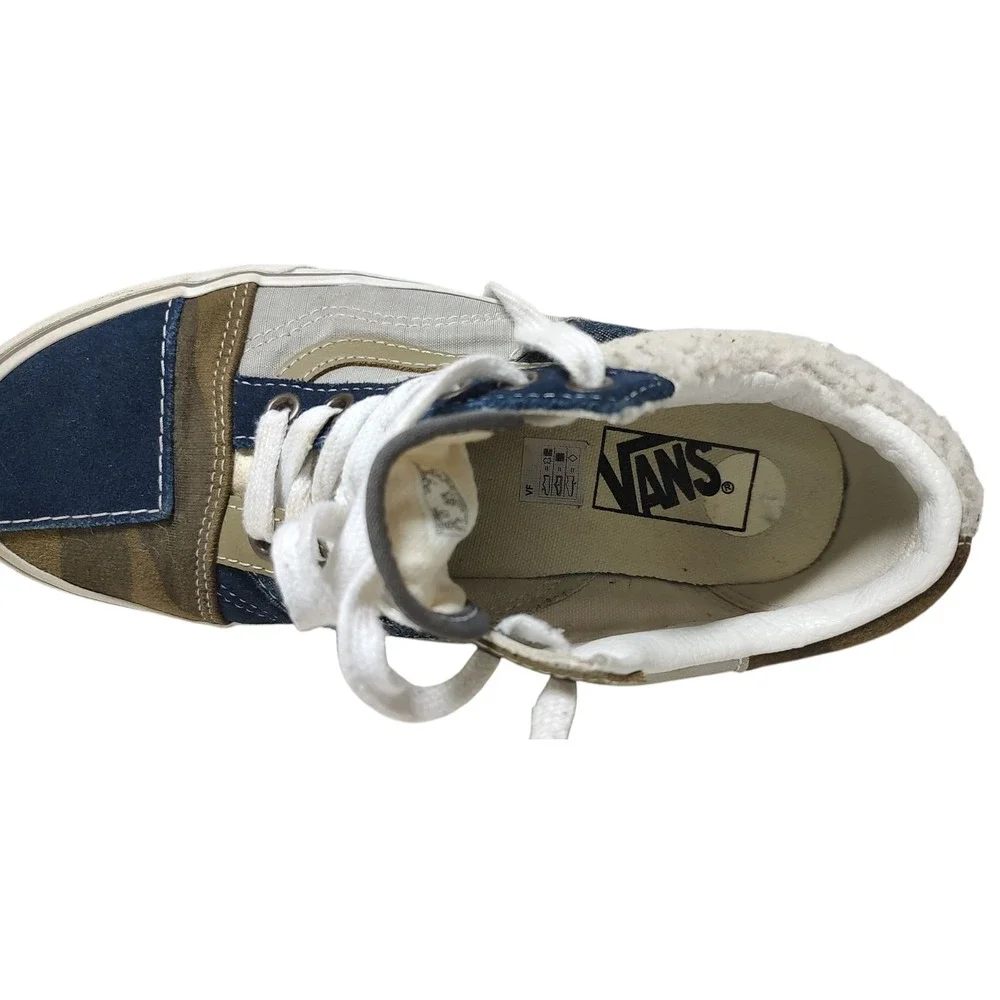 Vans‎ Old Skool Sneakers Patchwork Camo Fuzzy Olive Denim Shoes Womens Size 7.5